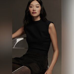 ANTHROPOLOGIE Mock Neck Sleeveless Top Navy